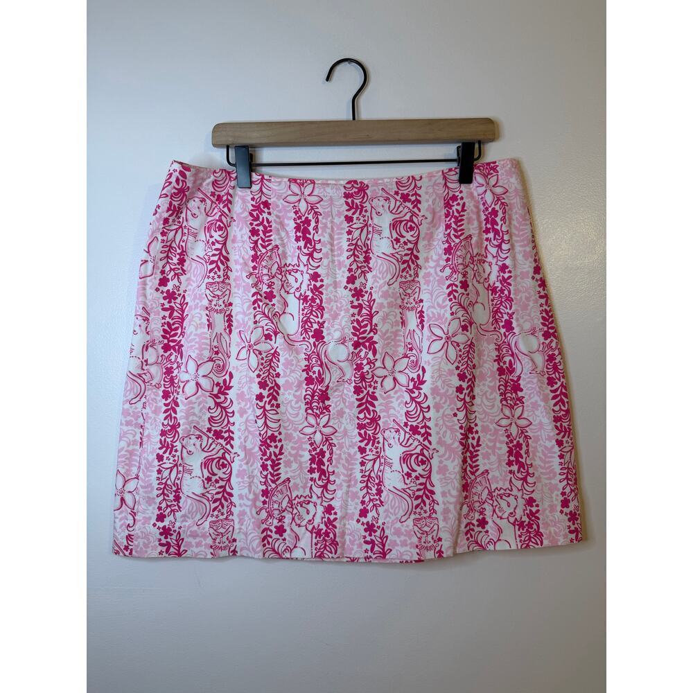 VTG Lilly Pulitzer Boardwalk Cafe Pink White Tropical Animal Lined Mini Skirt 14